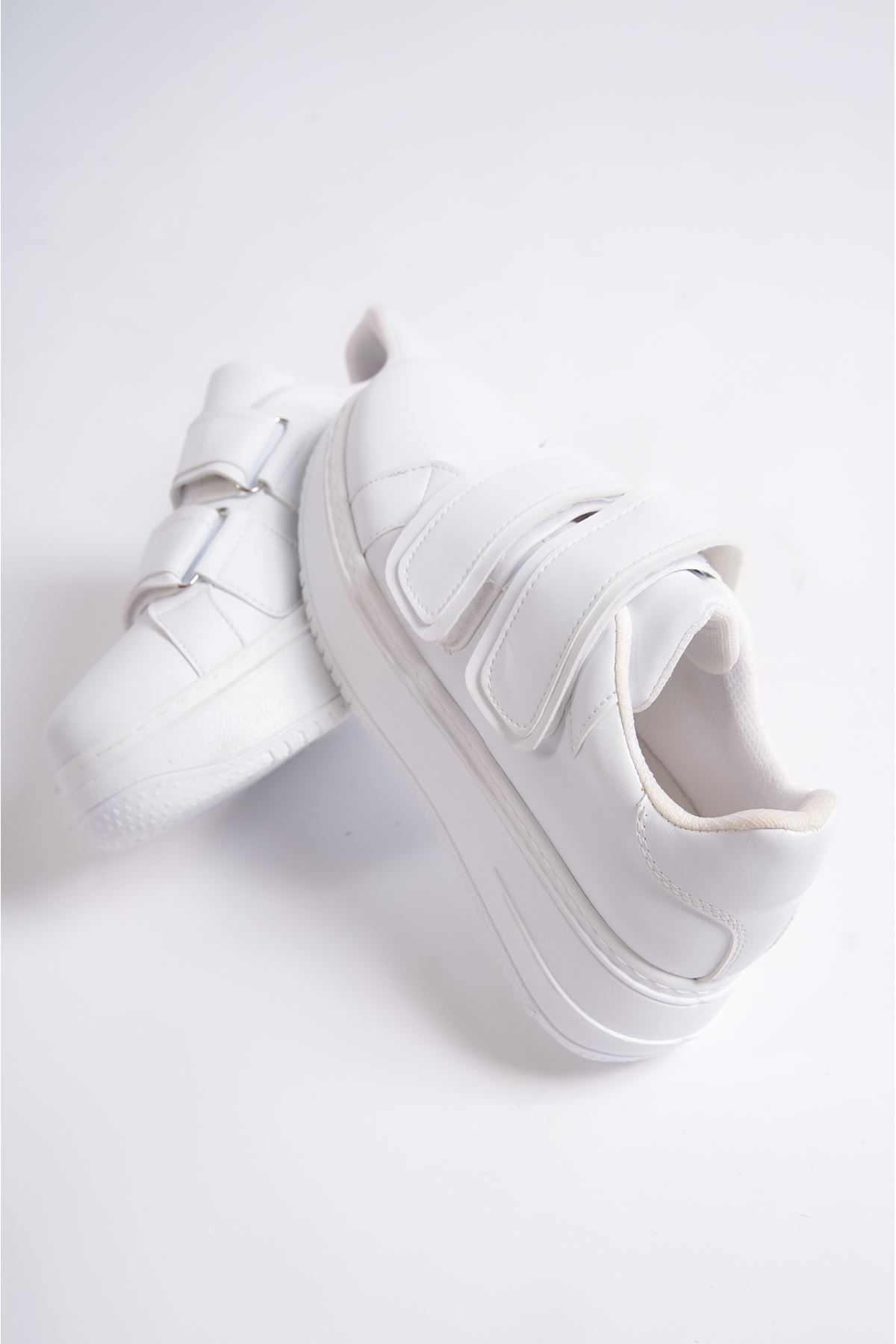 Bellamy Beyaz Mat Deri Cırtlı Kadın Spor Ayakkabı