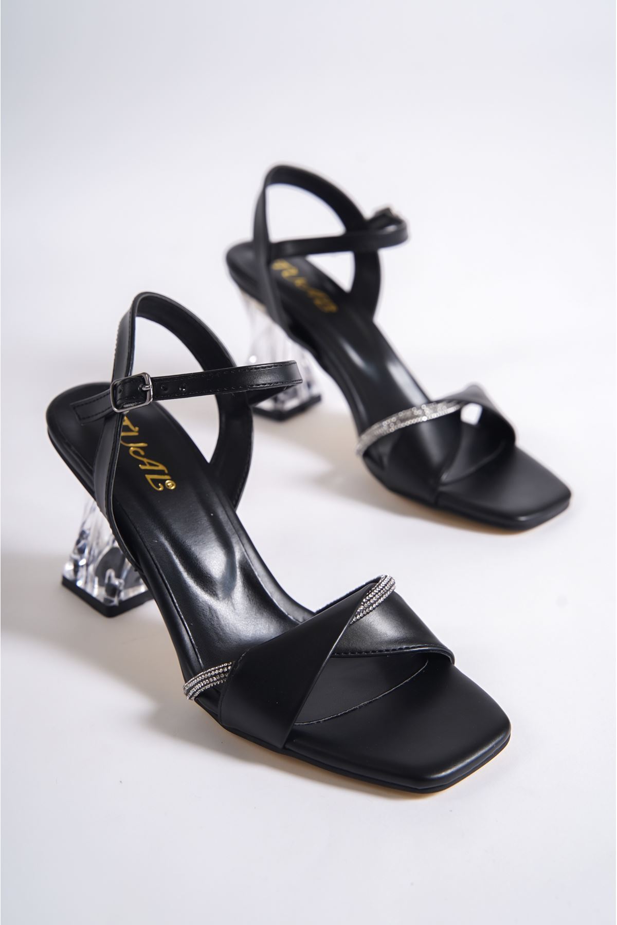 Thayer Siyah Mat Deri Kadın Şeffaf Topuklu Ayakkabı