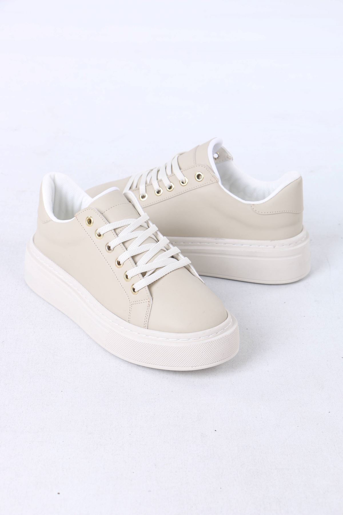 Jeri Nude Mat Deri Bağcıklı Kadın Spor Ayakkabı