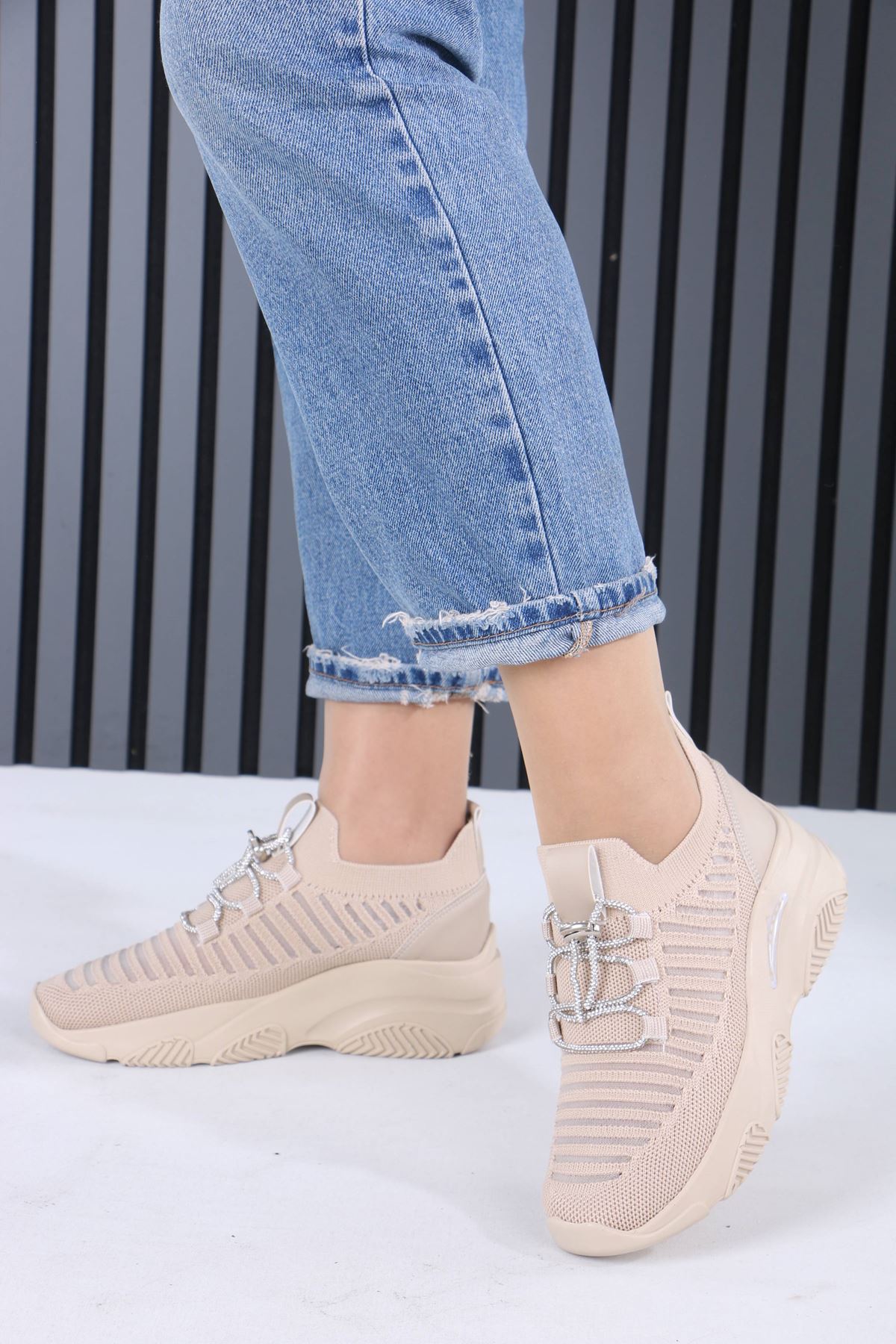 Joella Nude Triko Taşlı Bağcıklı Kadın Spor Ayakkabı