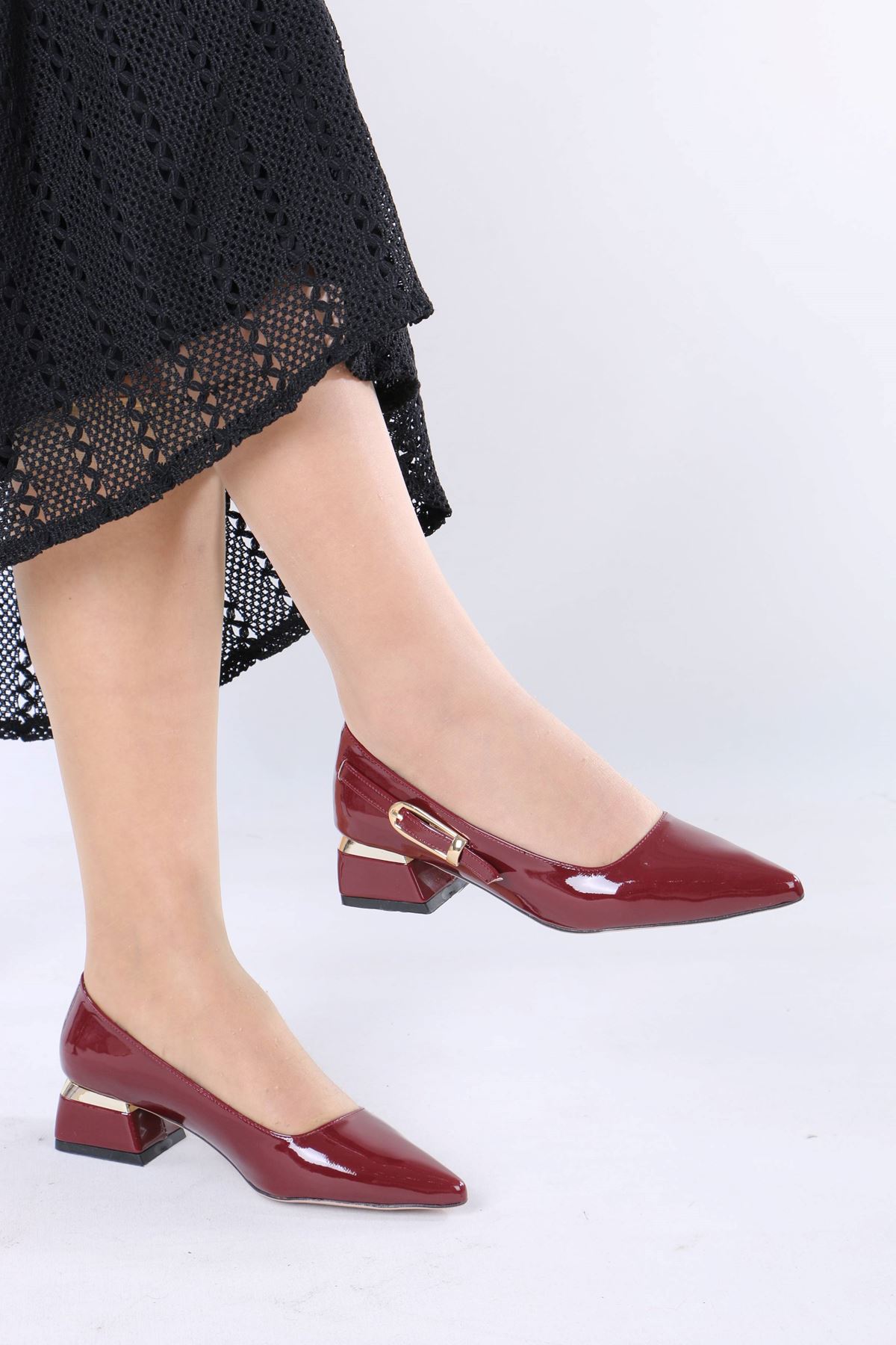 Zailor Bordo Rugan Tokalı Topuklu Kadın Ayakkabı