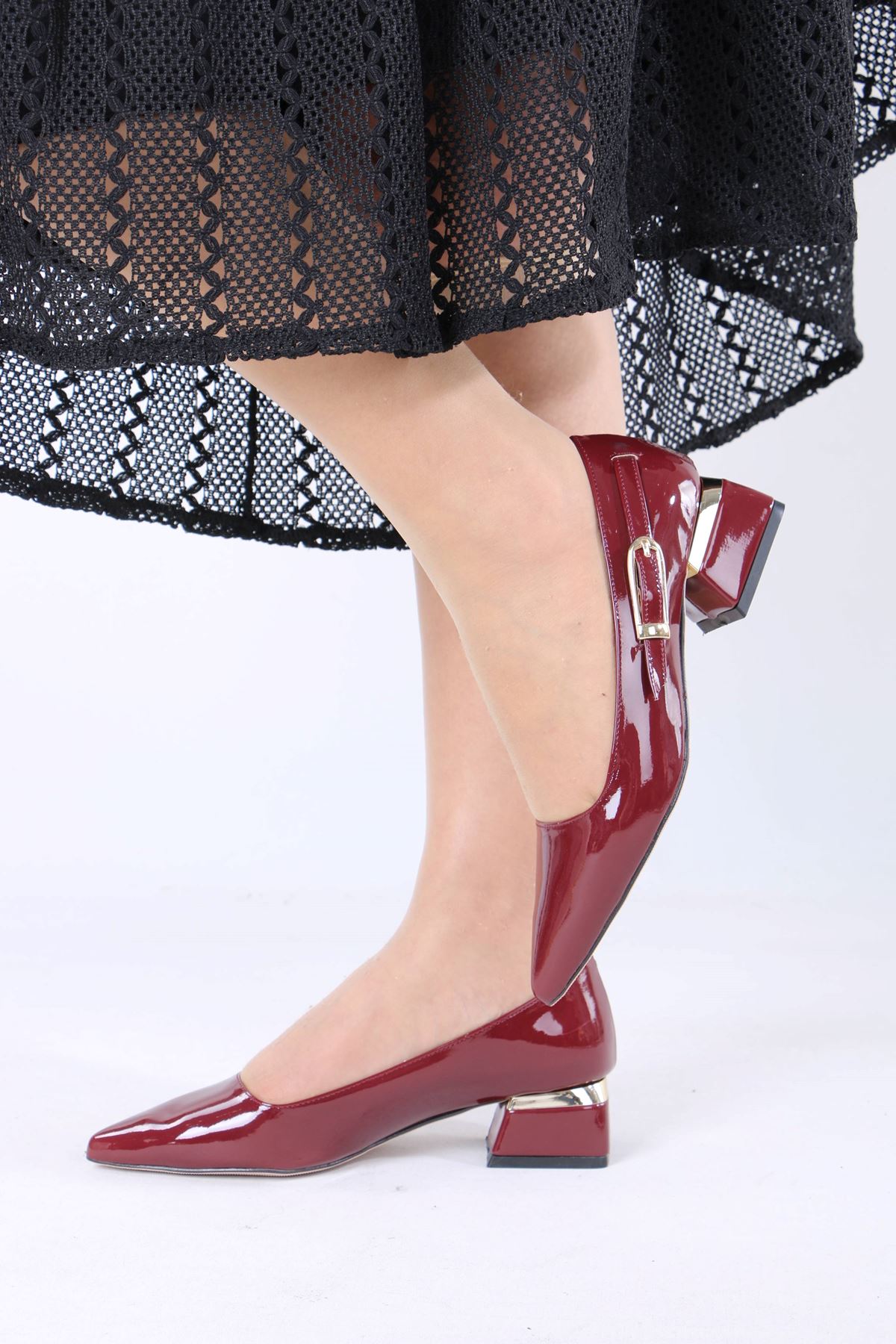 Zailor Bordo Rugan Tokalı Topuklu Kadın Ayakkabı