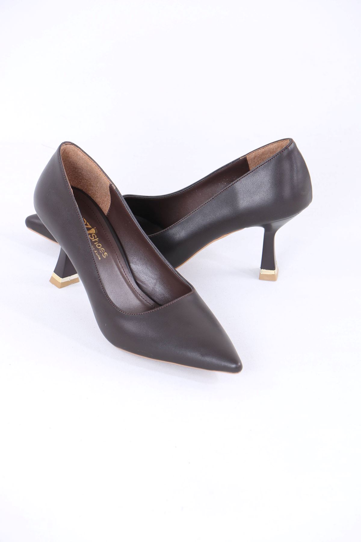 Voleta Kahverengi Mat Deri Topuklu Kadın Ayakkabı