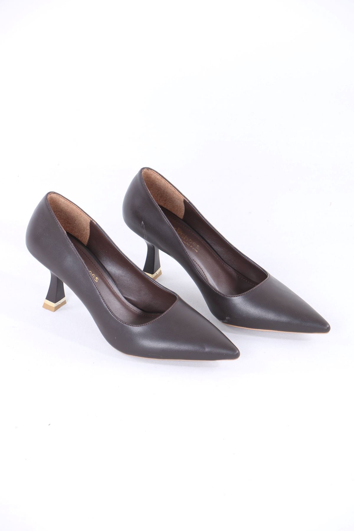 Voleta Kahverengi Mat Deri Topuklu Kadın Ayakkabı