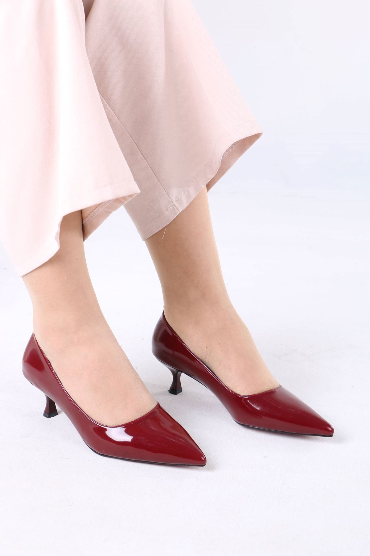 Mauger Bordo Rugan Topuklu Kadın Ayakkabı