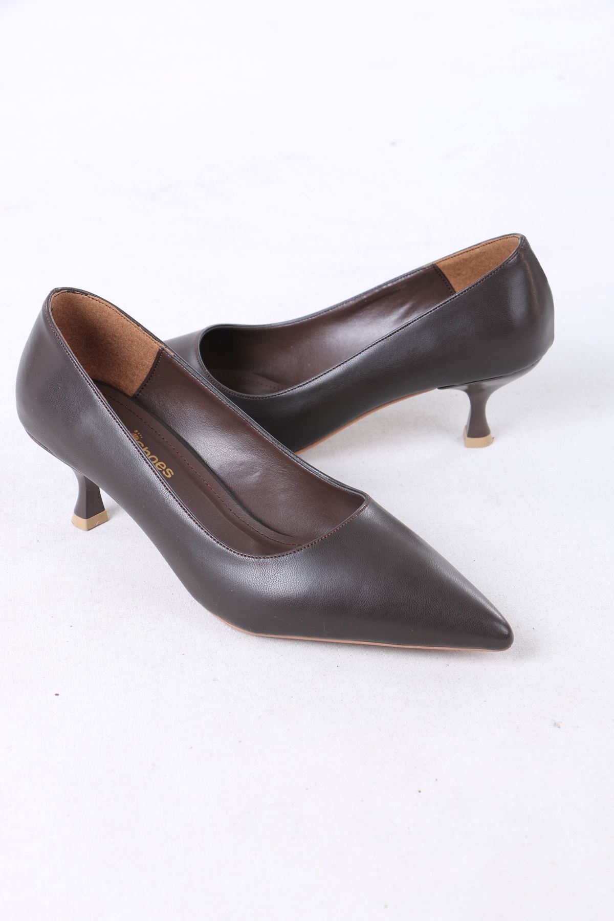 Mauger Kahverengi Mat Deri Topuklu Kadın Ayakkabı