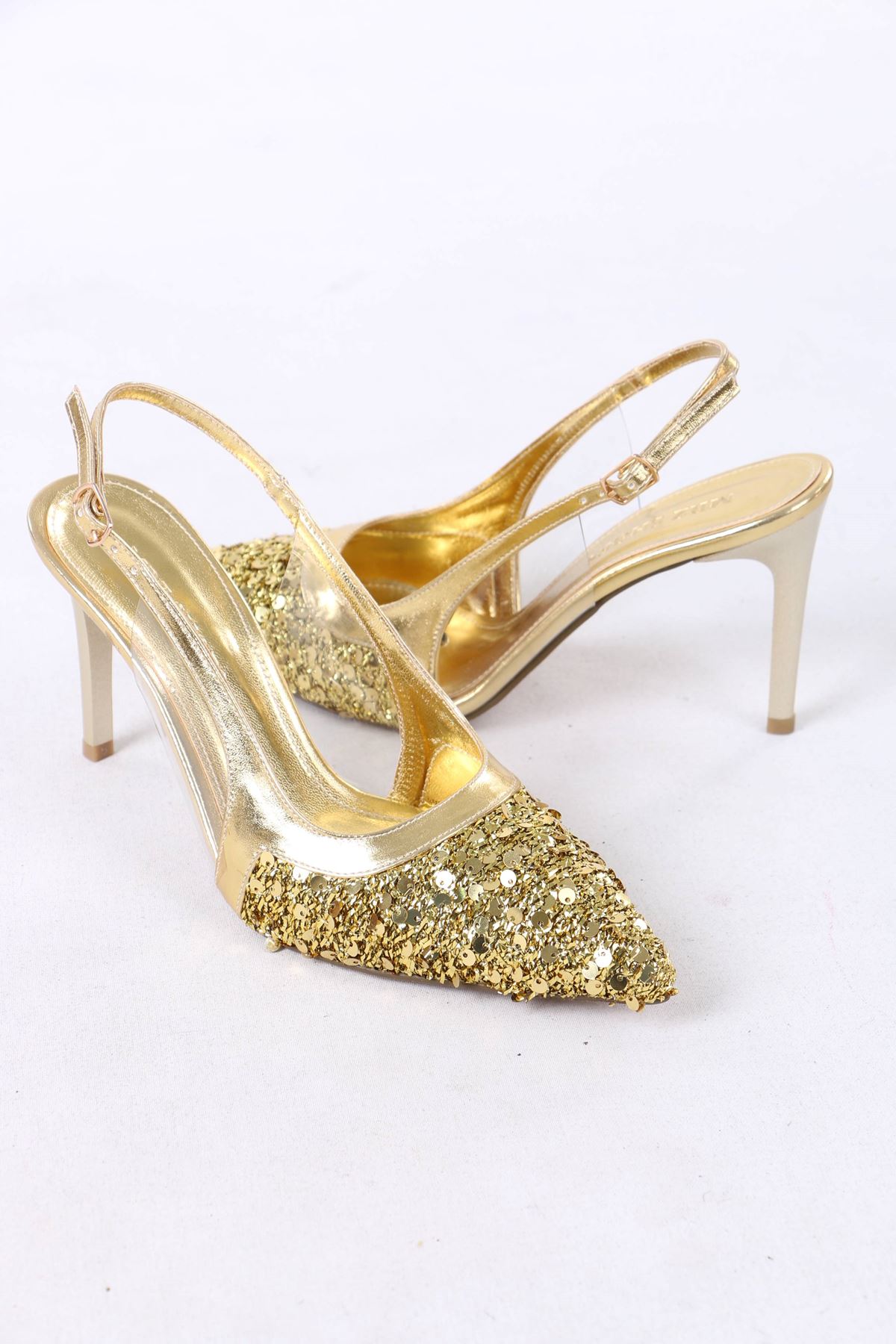 Lela Gold Pullu Topuklu Kadın Ayakkabı