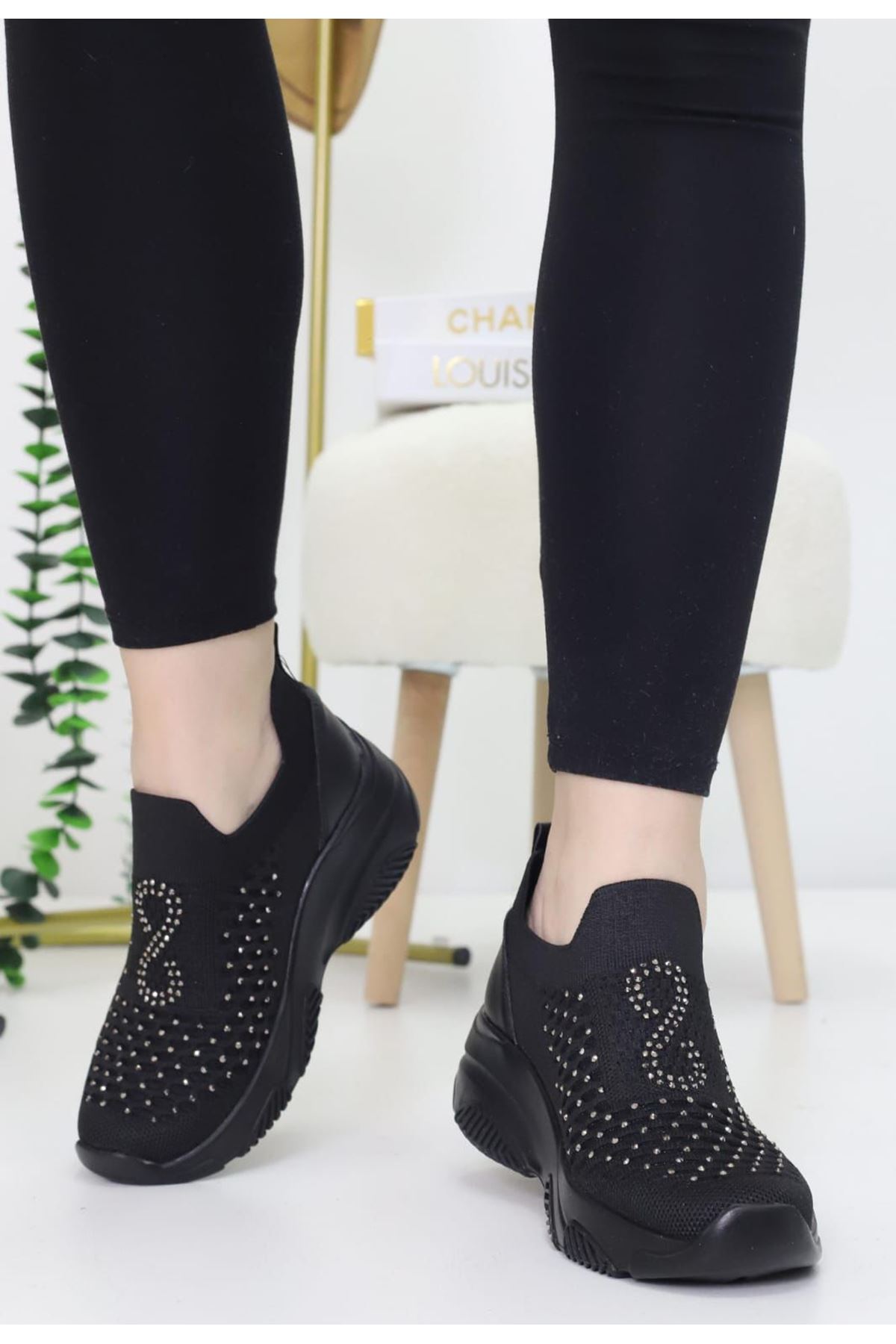 Leonda Siyah Triko Kadın Spor Ayakkabı