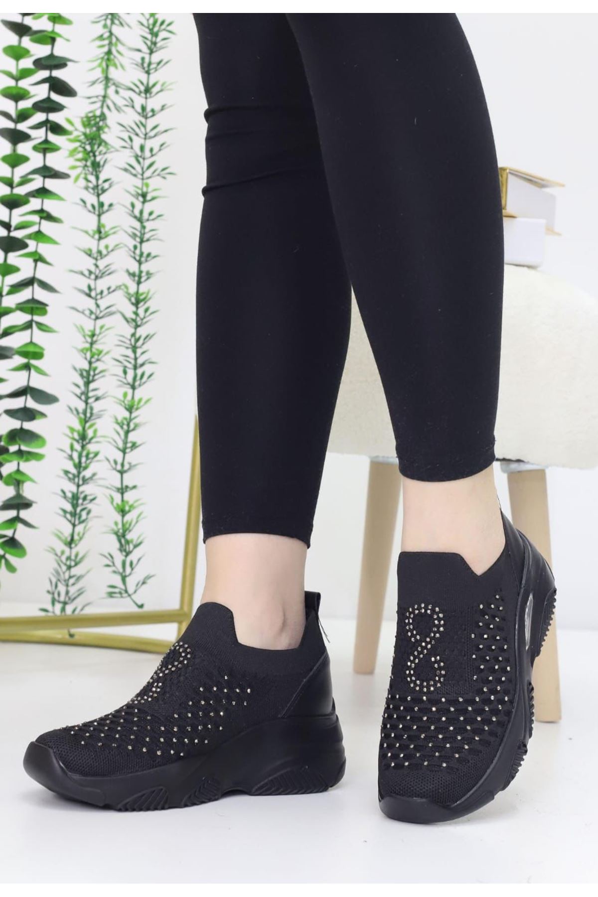 Leonda Siyah Triko Kadın Spor Ayakkabı