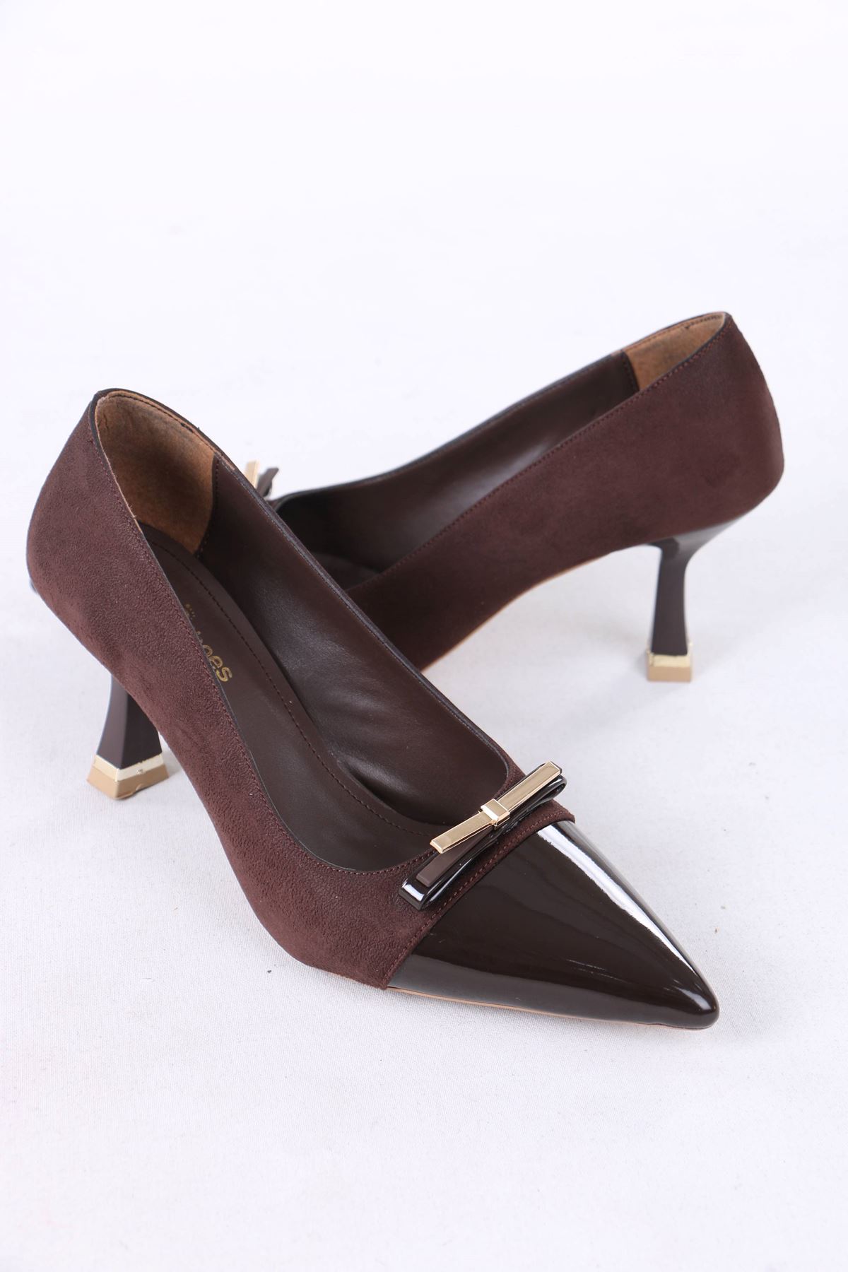 Lunete Kahverengi Rugan Süet Tokalı Topuklu Kadın Ayakkabı