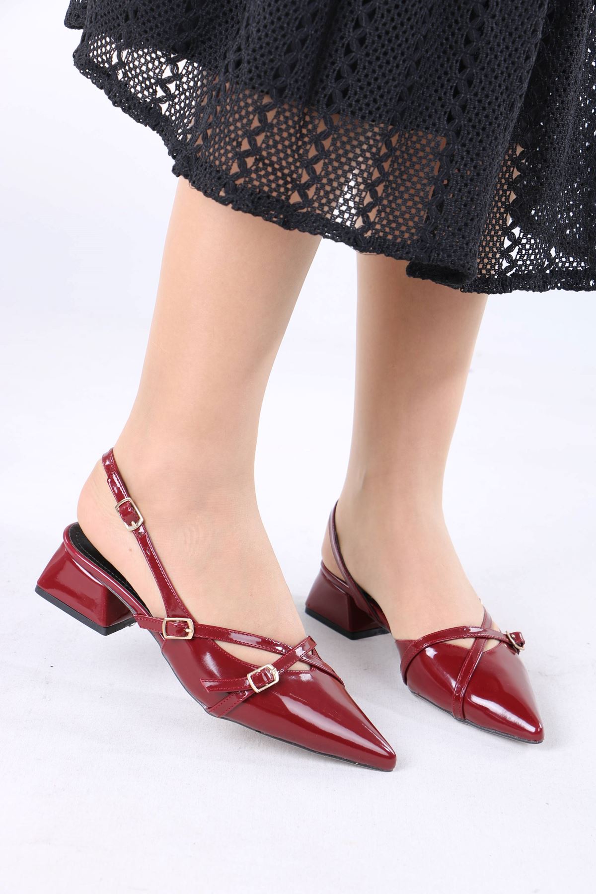 Murl Bordo Rugan Kadın Topuklu Ayakkabı