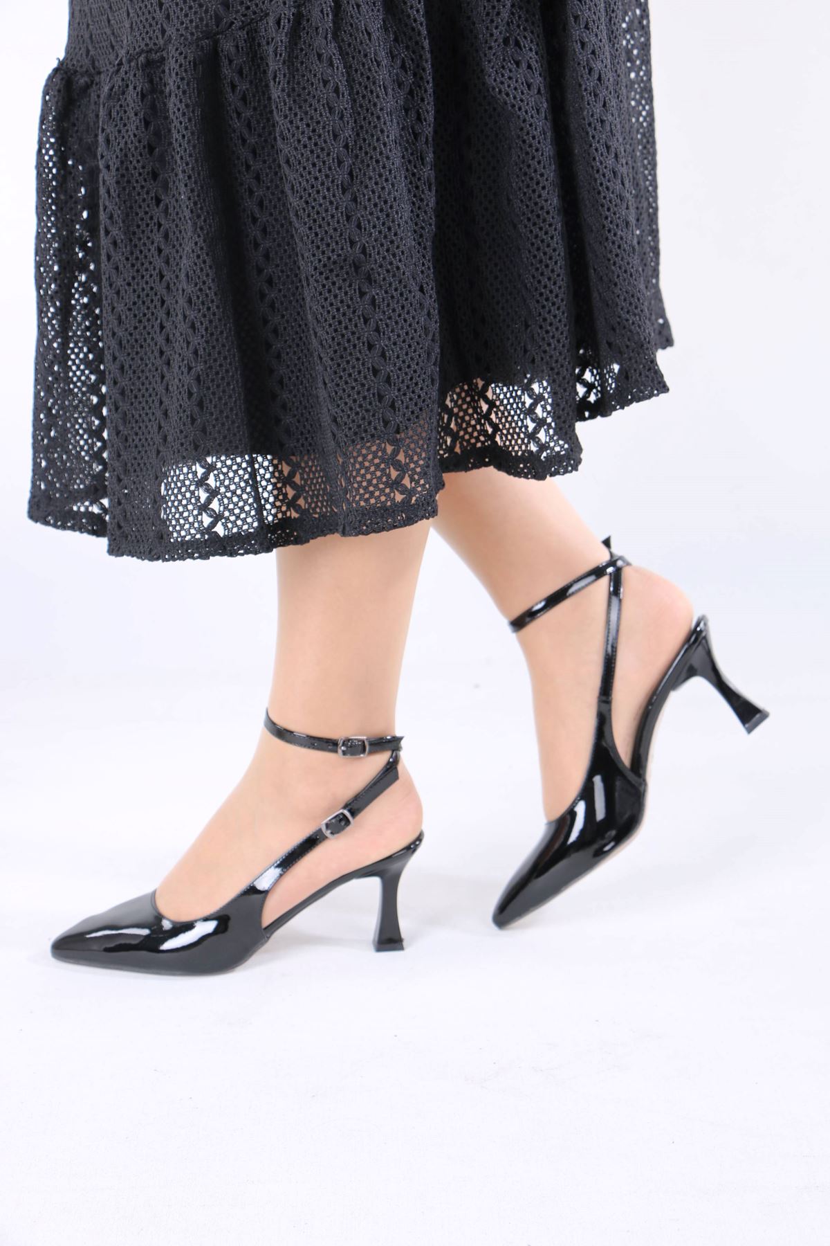 Mirage Siyah Rugan Kadın Topuklu Ayakkabı