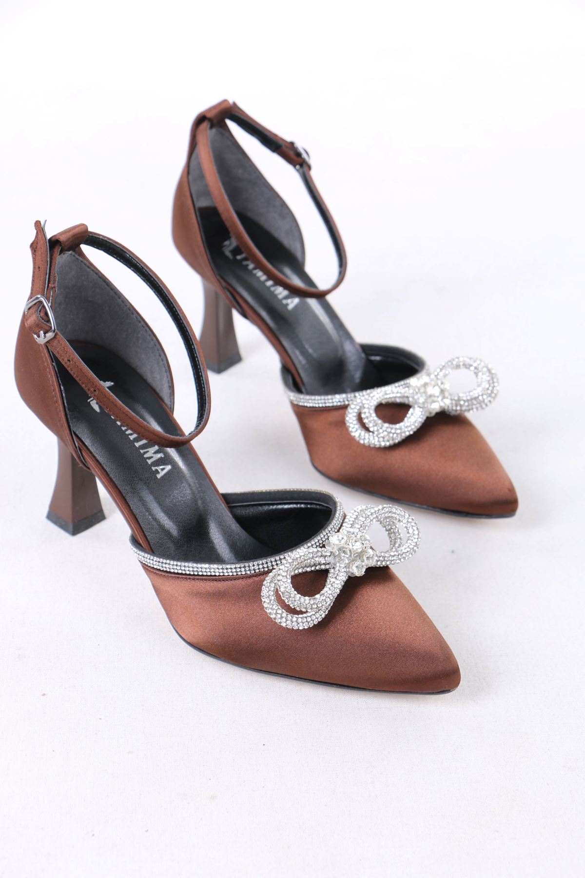 Ambre Kahverengi Saten Kadın Topuklu Ayakkabı