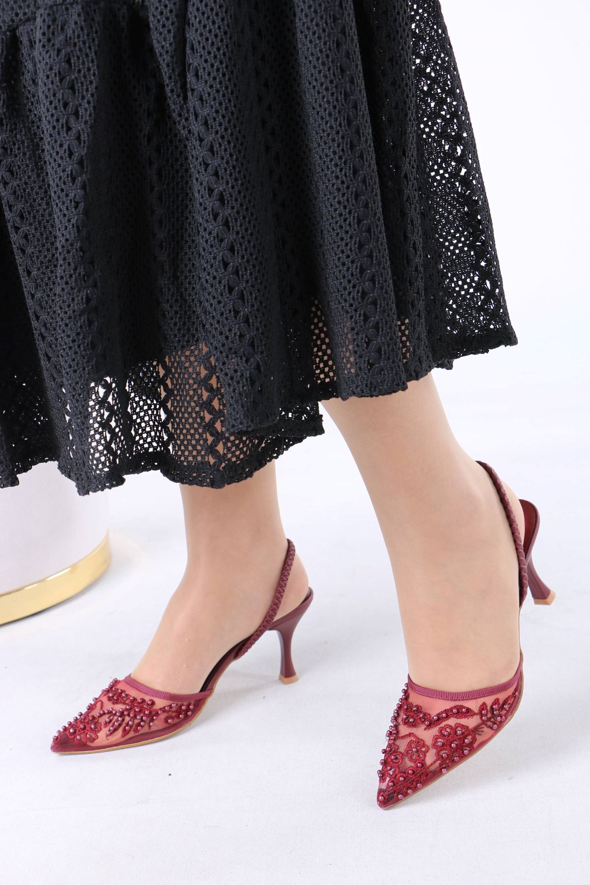 Juene Bordo Kadın Topuklu Ayakkabı