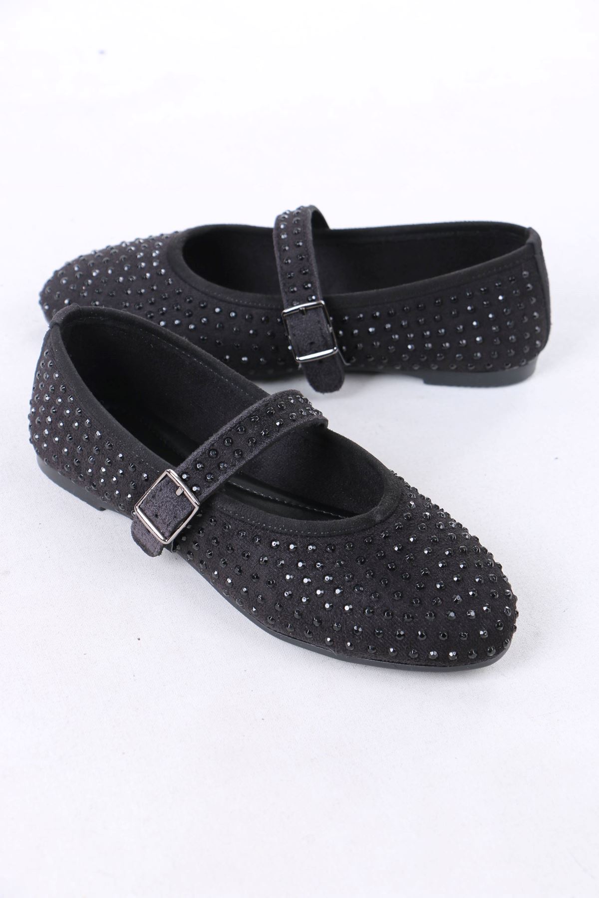 Magali Siyah Süet Kadın Düz Ayakkabı Babet