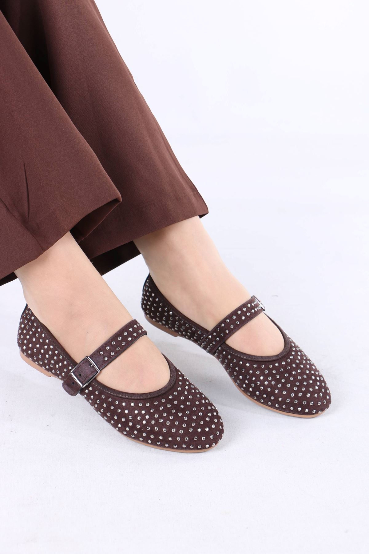 Magali Kahverengi Süet Kadın Düz Ayakkabı Babet