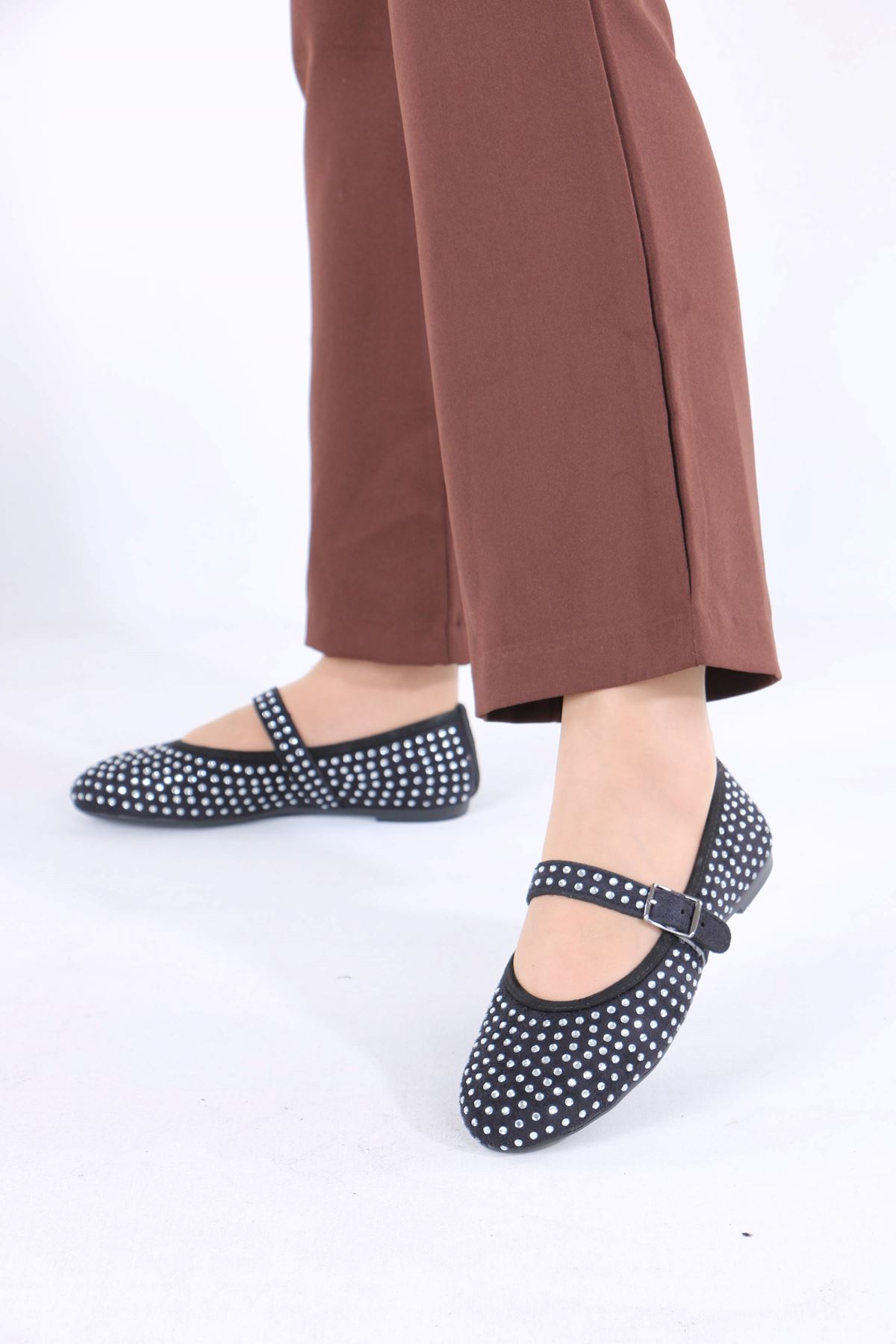 Magali Siyah Süet Kadın Düz Ayakkabı Babet