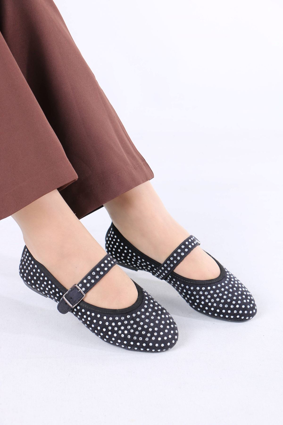 Magali Siyah Süet Kadın Düz Ayakkabı Babet