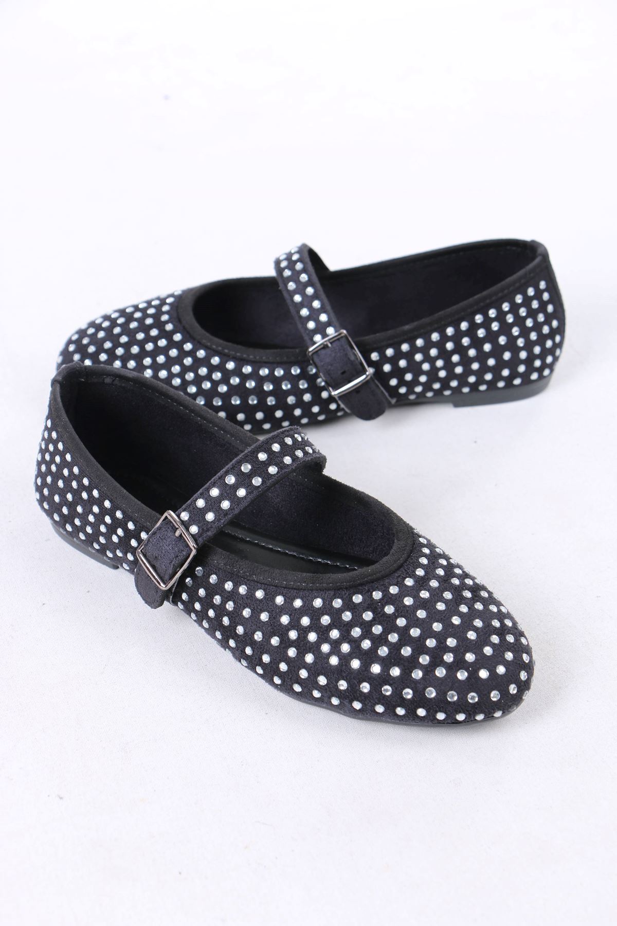 Magali Siyah Süet Kadın Düz Ayakkabı Babet