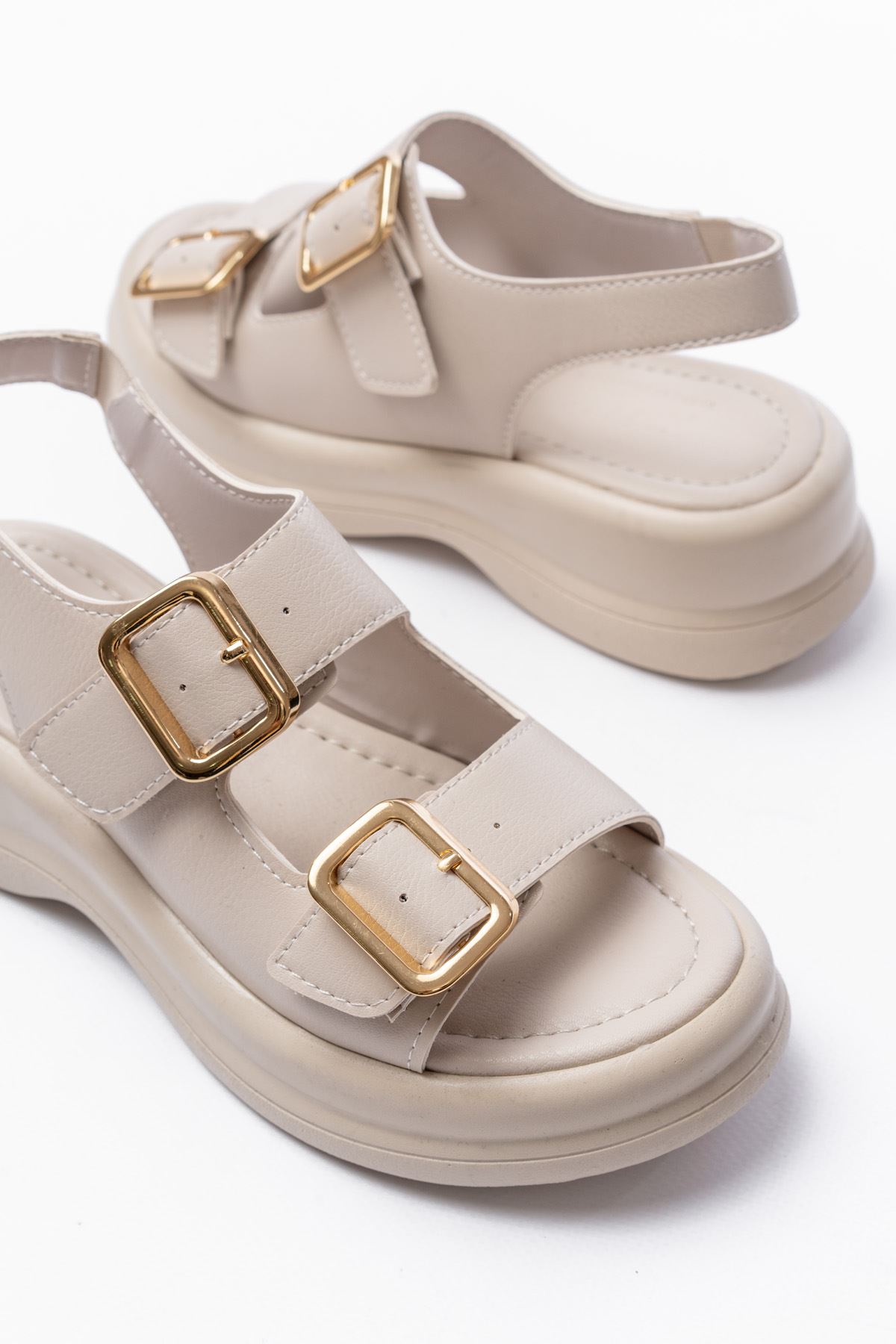 Lemoine Bej Mat Deri Tokalı Kadın Sandalet