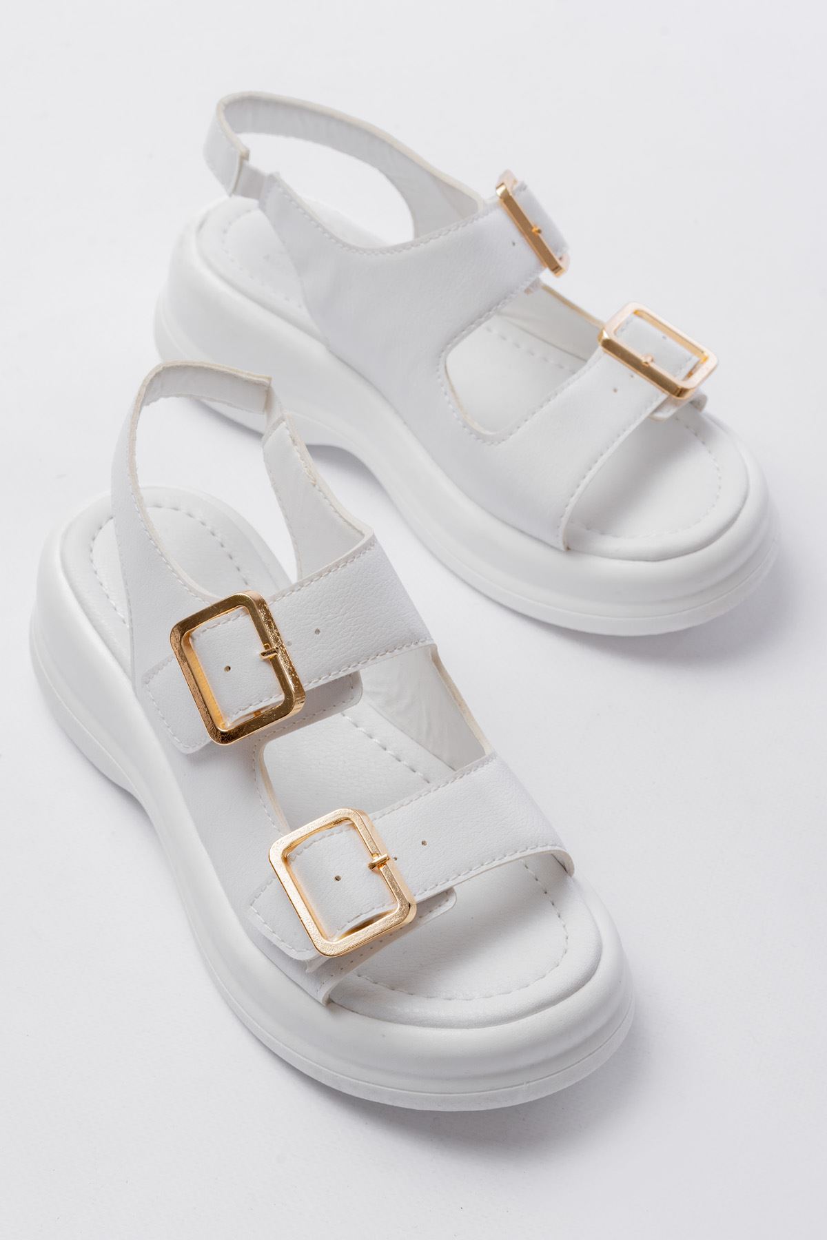 Lemoine Beyaz Mat Deri Tokalı Kadın Sandalet