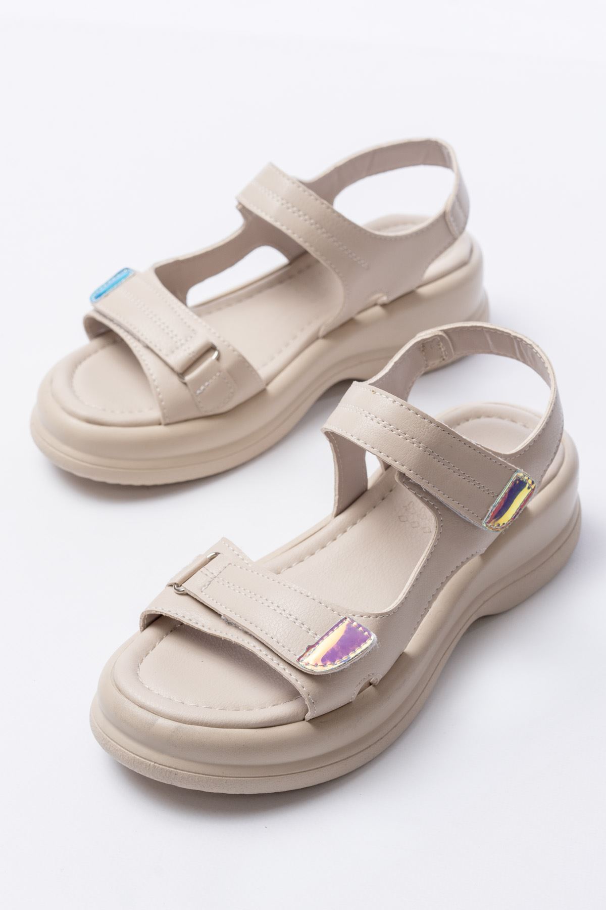 Majori Bej Mat Deri Tokalı Kadın Sandalet