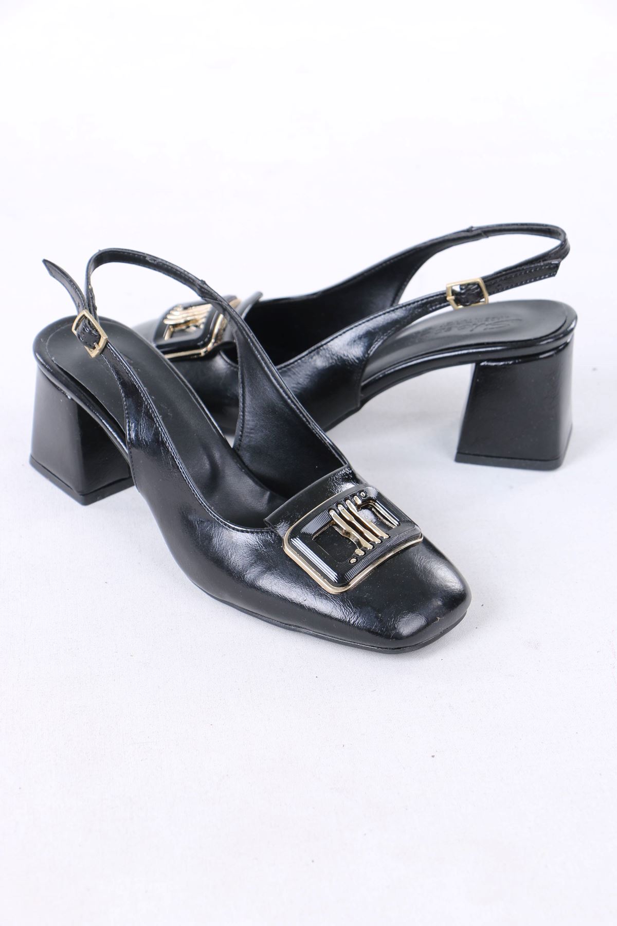 Naeva Siyah Rugan Kalın Topuklu Kadın Ayakkabı