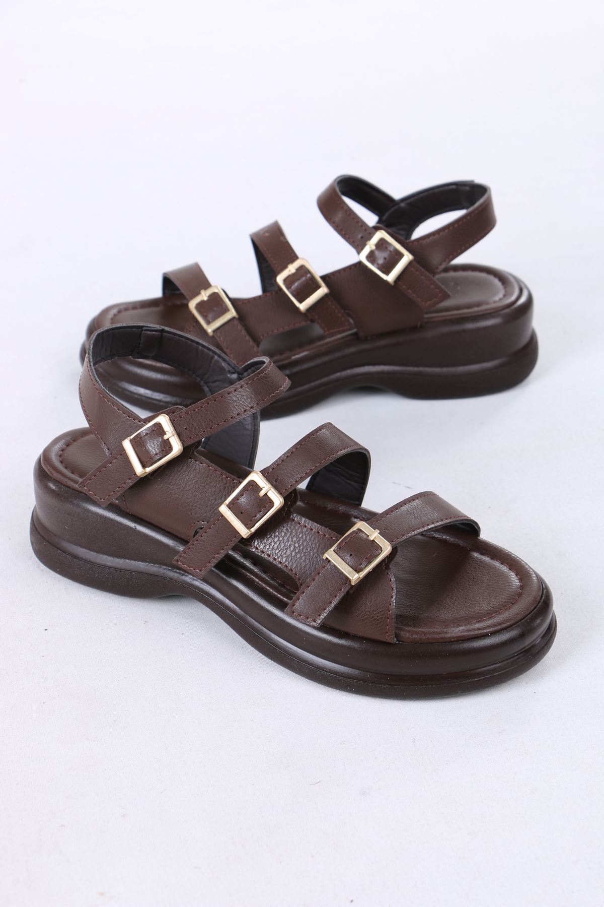 Lucille Kahverengi Mat Deri Kadın Sandalet