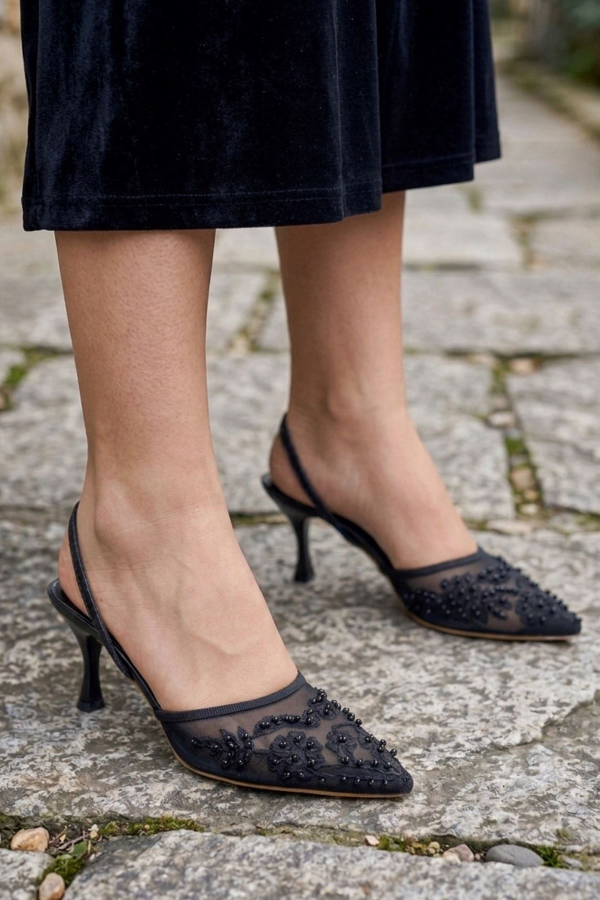 Juene Siyah Kadın Topuklu Ayakkabı