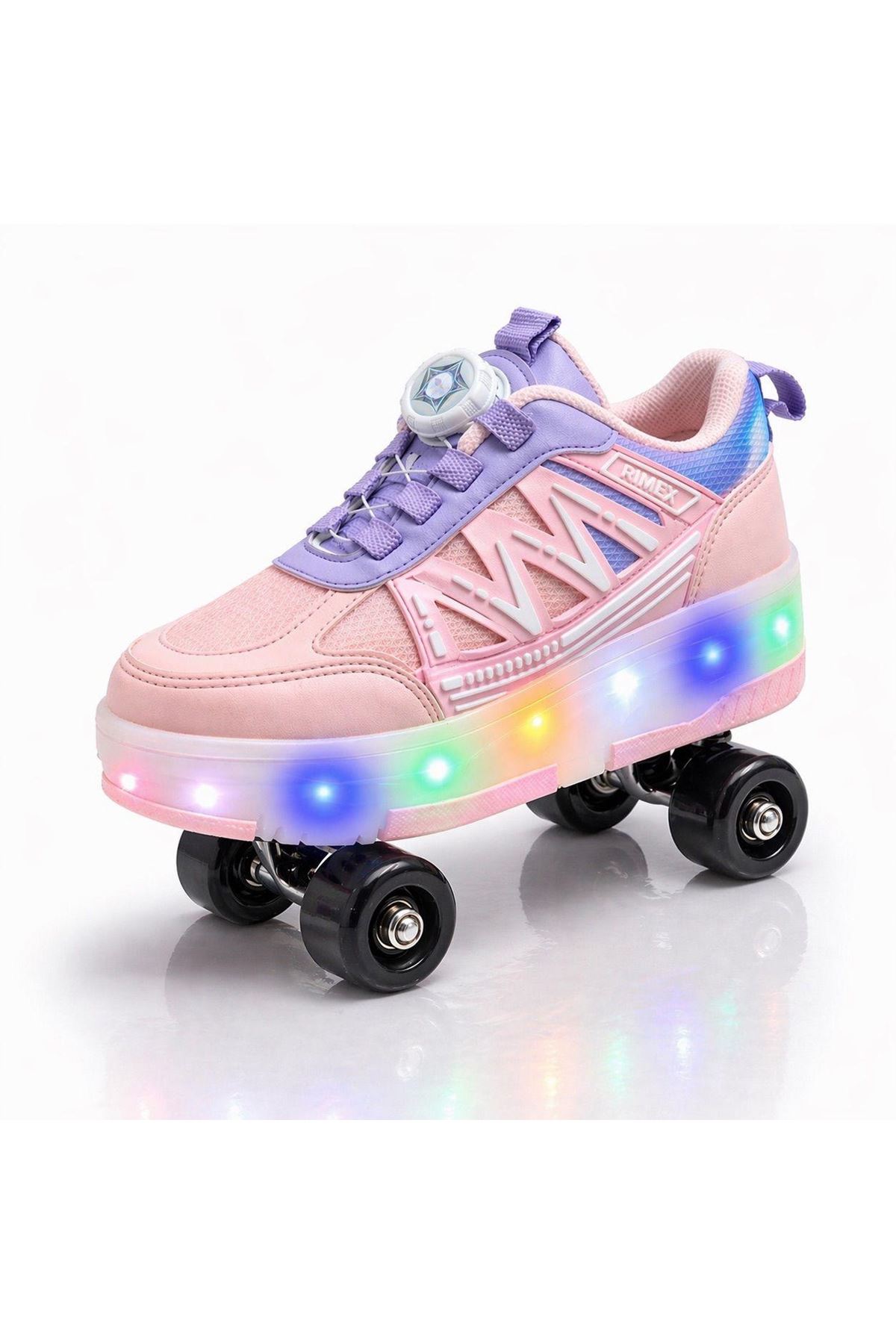 Rusell Pembe Paten 4 Tekerli Led Işıklı Kaymaz Taban Ortopedik Çocuk Ayakkabı