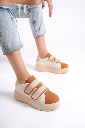 Bellamy Taba Mat Deri Cırtlı Kadın Spor Ayakkabı