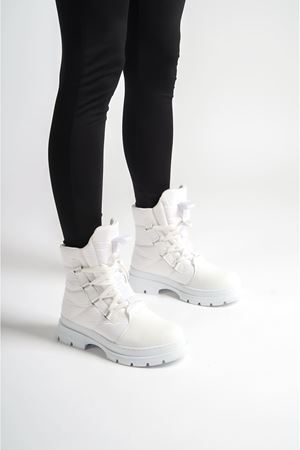 Marcy Beyaz Paraşüt Mat Deri Kadın Kar Botu