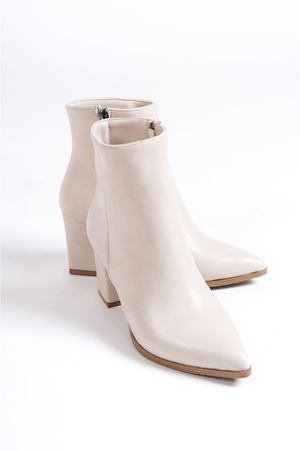 Collie Bej Mat Deri Fermuarlı Topuklu Kadın Bot