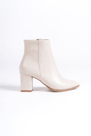 Collie Bej Mat Deri Fermuarlı Topuklu Kadın Bot