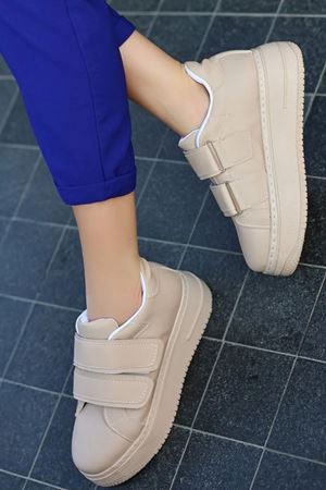 Bellamy Nude Mat Deri Cırtlı Kadın Spor Ayakkabı