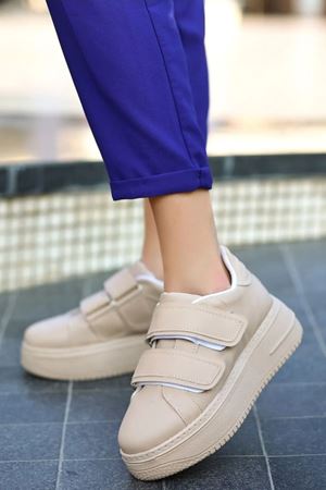 Bellamy Nude Mat Deri Cırtlı Kadın Spor Ayakkabı