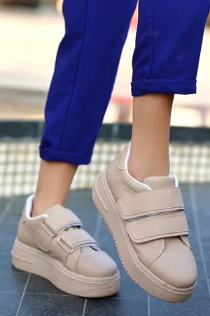 Bellamy Nude Mat Deri Cırtlı Kadın Spor Ayakkabı