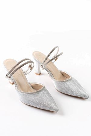 Chev Gümüş Taşlı Topuklu Kadın Ayakkabı