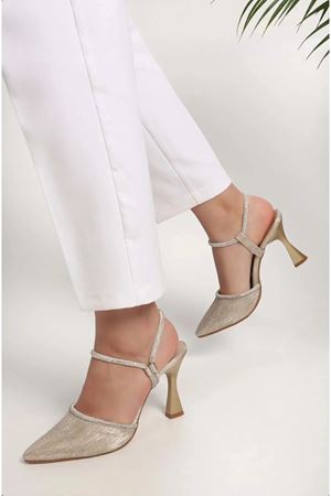 Chev Bej Taşlı Topuklu Kadın Ayakkabı