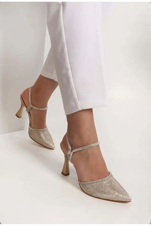 Chev Bej Taşlı Topuklu Kadın Ayakkabı