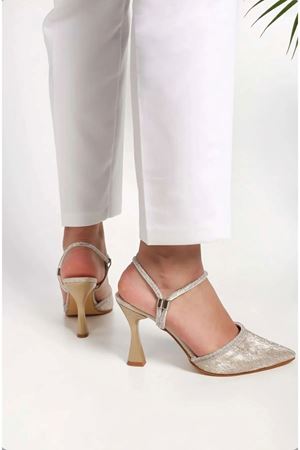 Chev Bej Taşlı Topuklu Kadın Ayakkabı