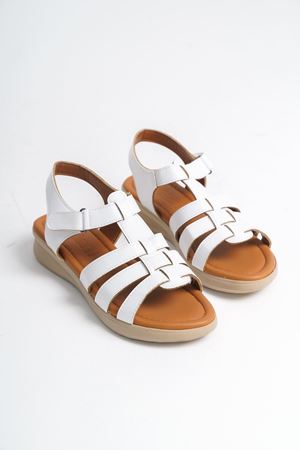 Alette Beyaz Mat Deri Kadın Sandalet