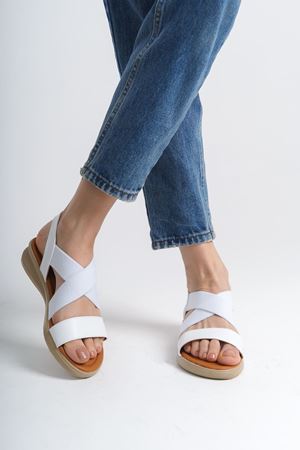 Advent Beyaz Mat Deri Kadın Sandalet