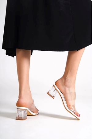 Alix Beyaz Şeffaf Topuklu Kadın Terlik