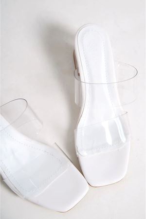 Alix Beyaz Şeffaf Topuklu Kadın Terlik