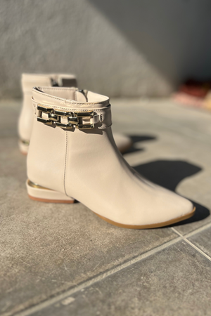 Beverly Bej Mat Deri Zincirli Topuklu Kadın Bot