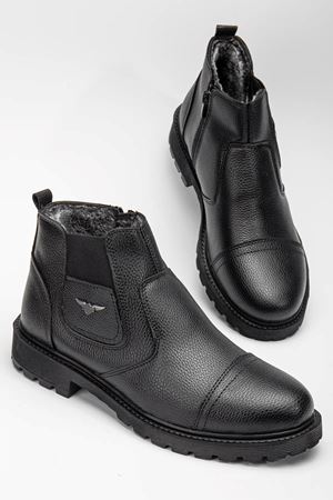 Benars Siyah Mat Deri Kürklü Fermuarlı Erkek Bot