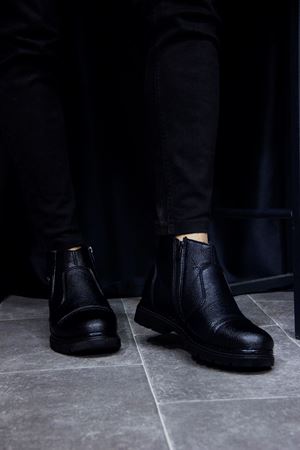 Benars Siyah Mat Deri Kürklü Fermuarlı Erkek Bot