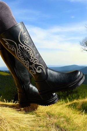 Aluin Siyah Mat Deri Desenli Fermuarlı Kadın Çizme