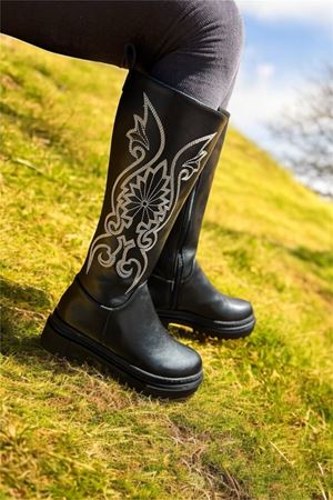 Aluin Siyah Mat Deri Desenli Fermuarlı Kadın Çizme